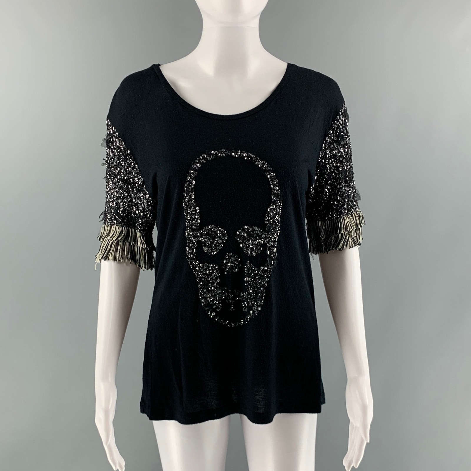 Lucien Pellat-Finet Size M Black Silver Viscose Rhinestones Casual Top